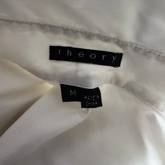Theory Womens Marie Long Sleeve Blouse Top Sz M Medium Collar Cotton Blend Ivory - Picture 5 of 7